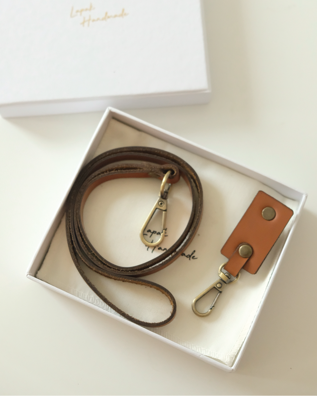 Leather ID Lanyard in Brown