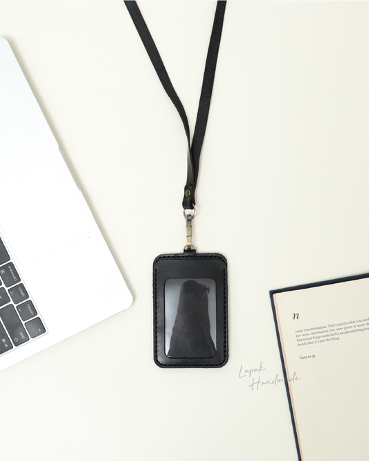 Leather ID Lanyard in Black